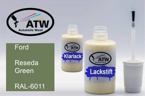 Ford, Reseda Green, RAL-6011: 20ml Lackstift + 20ml Klarlack - Set, von ATW Autoteile West.